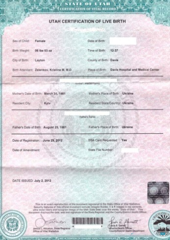 Download United States State office of Utah Vital Statistics certification of birth Photoshop template